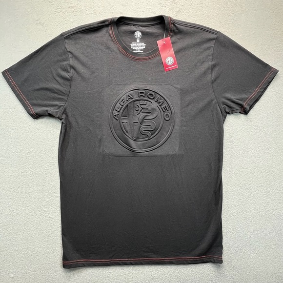 NWT Alfa Romeo Men's Black Short Sleeve T-Shirt‎ Embossed Logo Size M